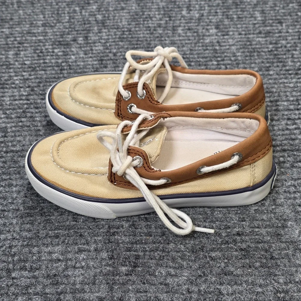 Polo Ralph Lauren Sander Leather Boat Shoes Boy's Size 11 Tan Brown Textile Lace